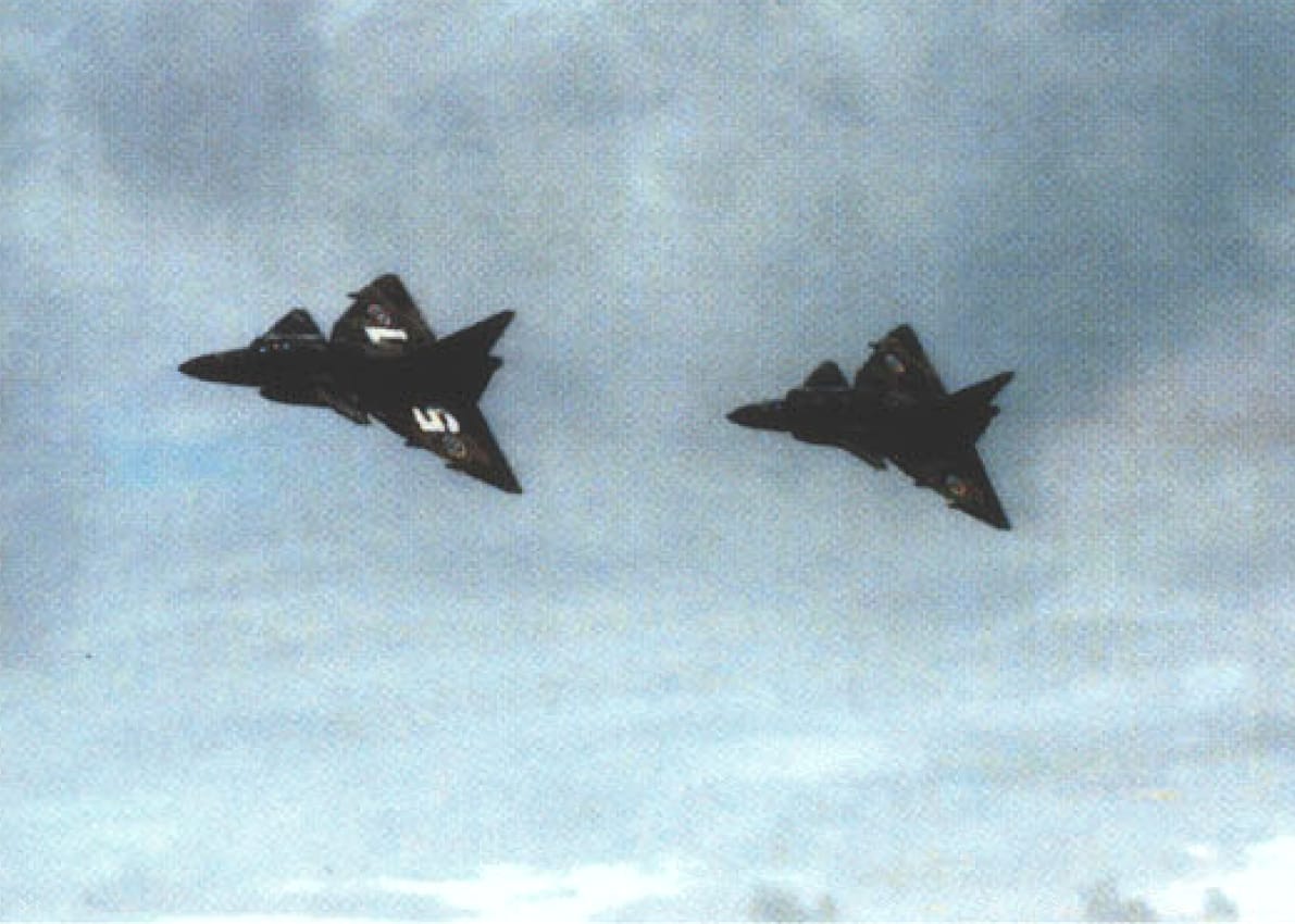 Swedish Saab Viggens in formation during BALTOPS 1997