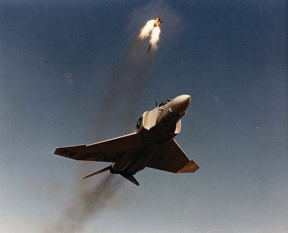 F-4S Phantom ejection seat test in 1985 showing seat firing from aircraft