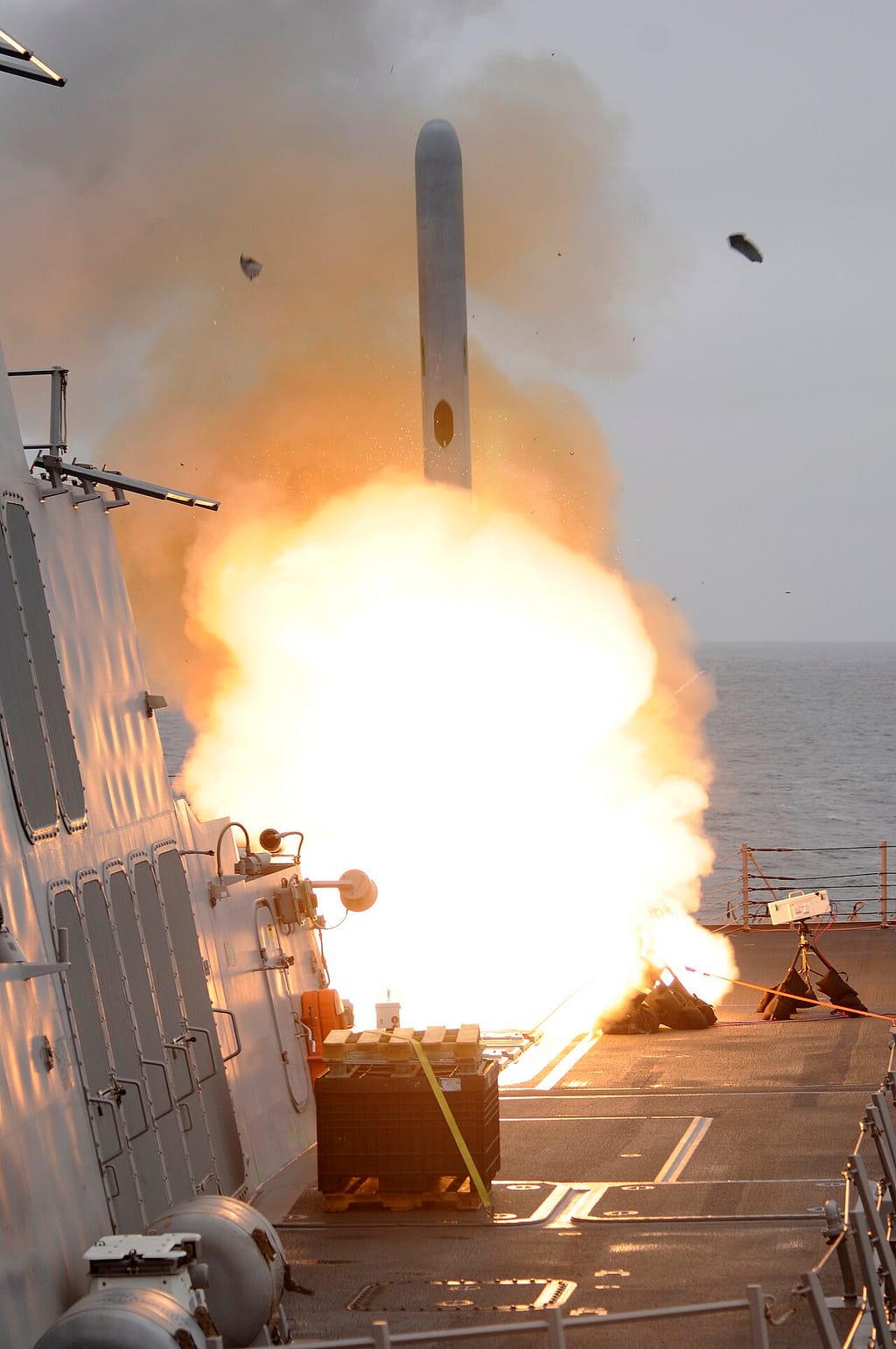 Tomahawk missile launches from a destroyer Mark 41 vertical launch system