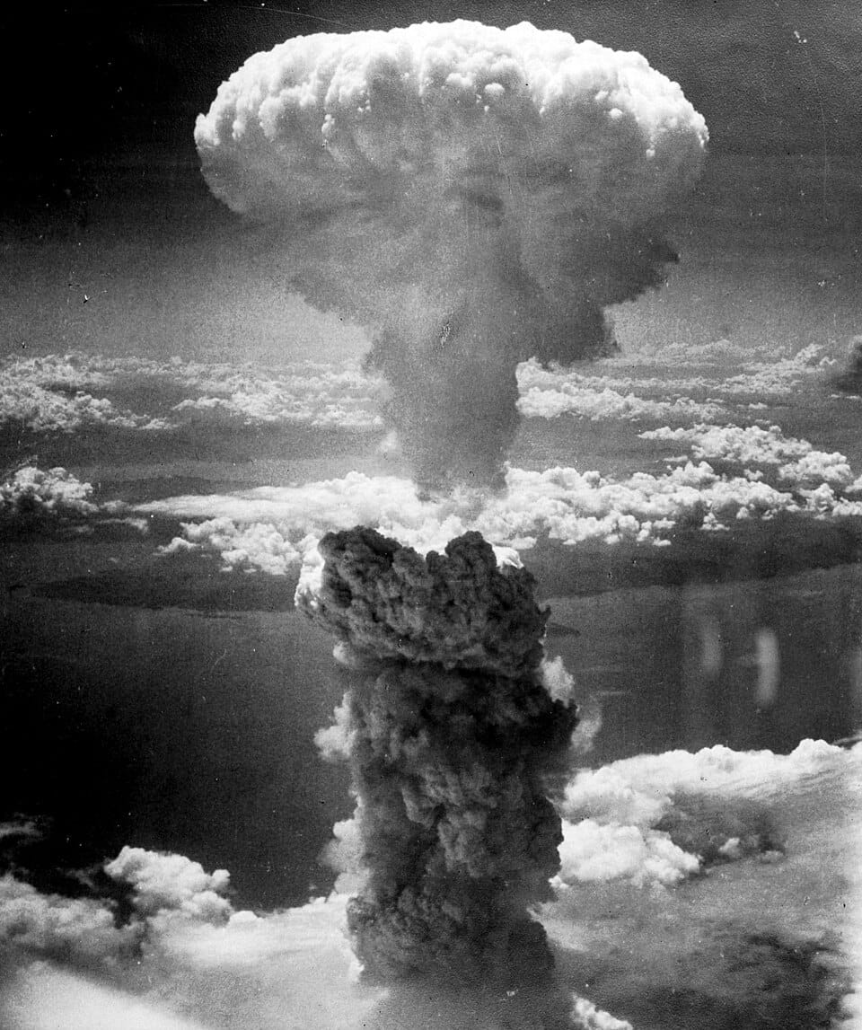 The mushroom cloud over Nagasaki, 9 August 1945