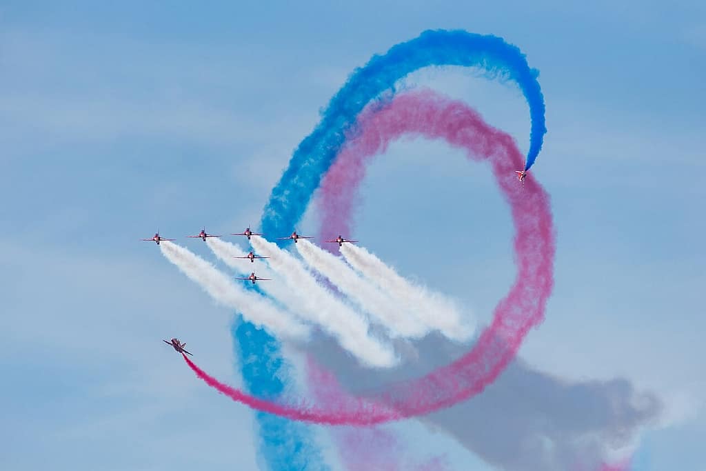 Red Arrows Hawk T1 jets in formation