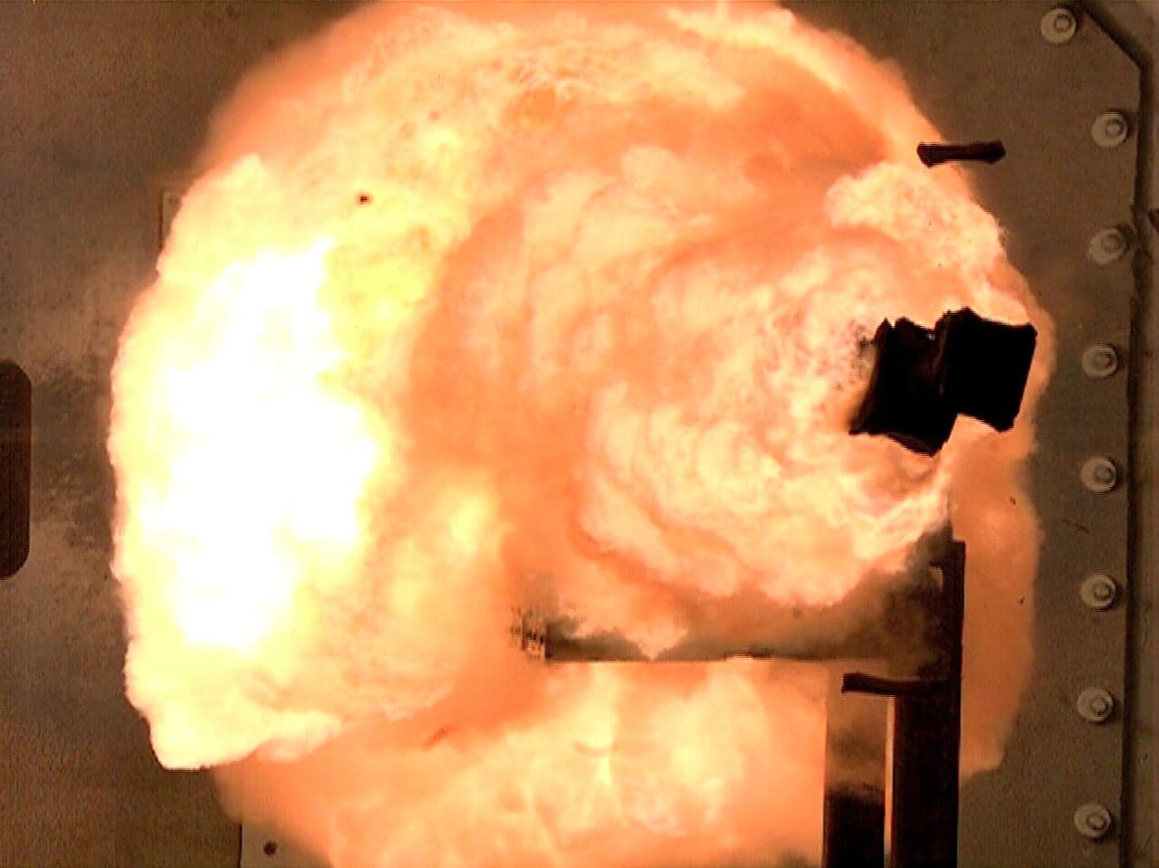 A US Navy electromagnetic railgun launcher