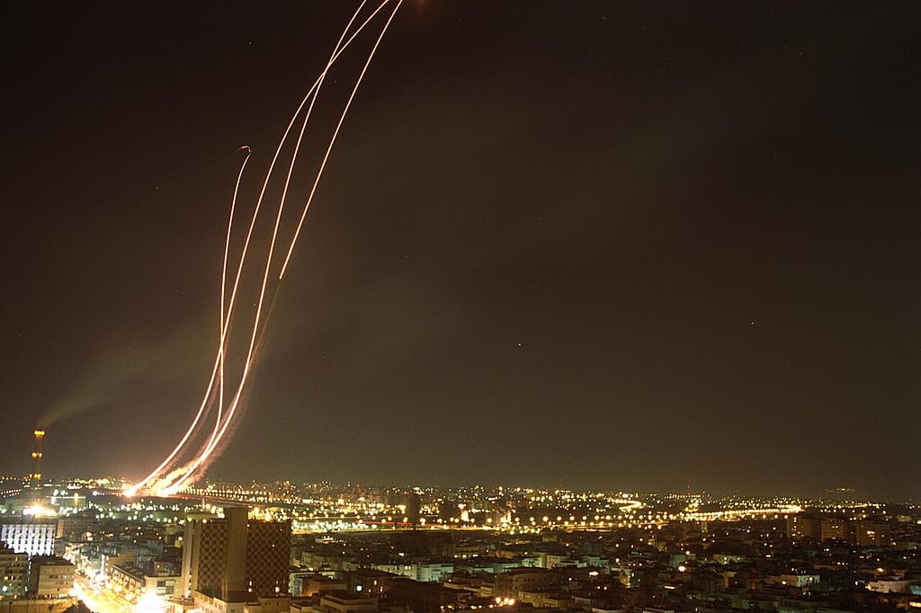 A Patriot air-defence battery firing