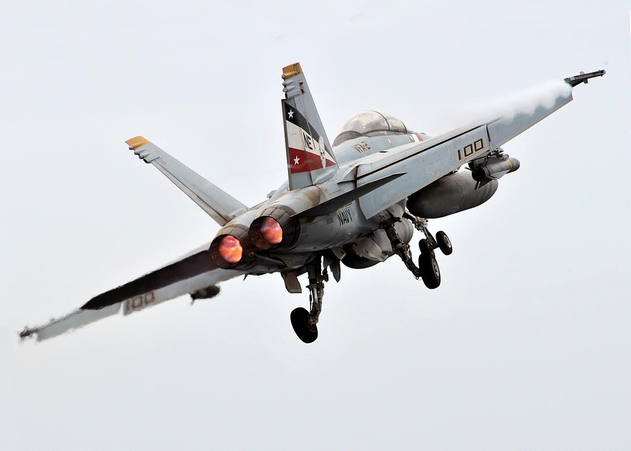 U.S. Navy F/A-18F Super Hornet launching from aircraft carrier