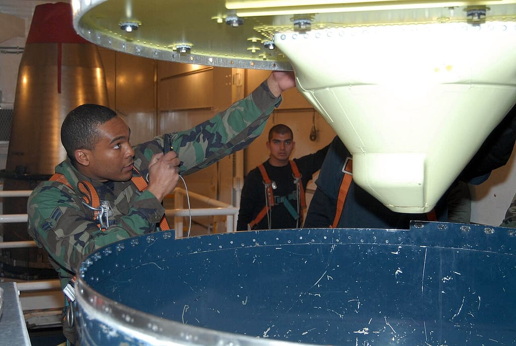 An Airman inspects a Minuteman III missile guidance system
