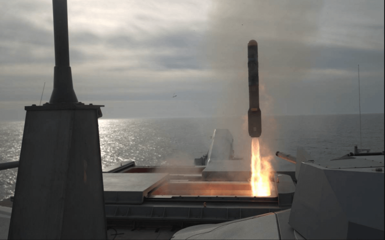 AGM-114 Hellfire missile being launched from USS Detroit warship