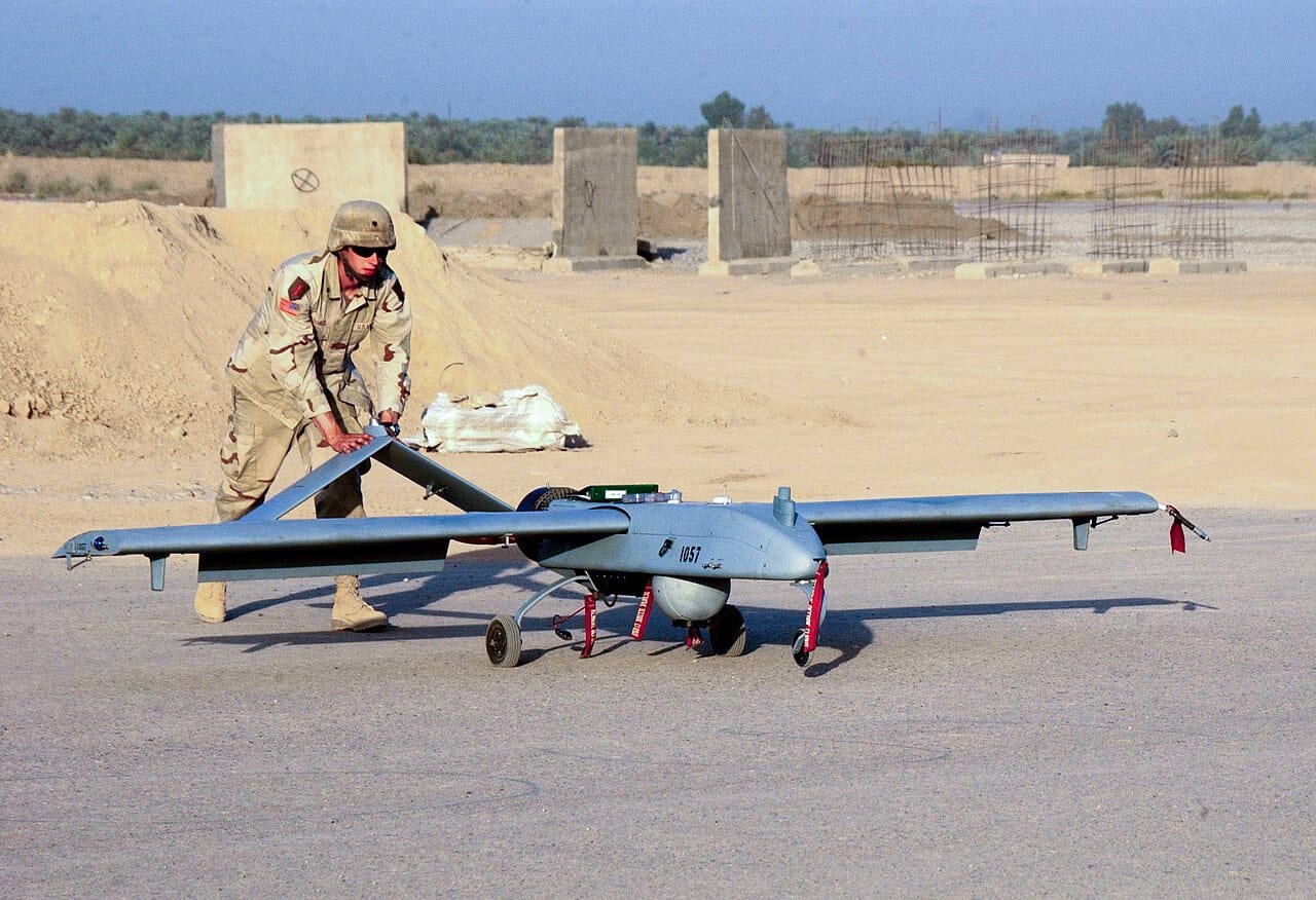 RQ-7 Shadow military reconnaissance drone RQ-7 Shadow 200 military UAV drone in flight