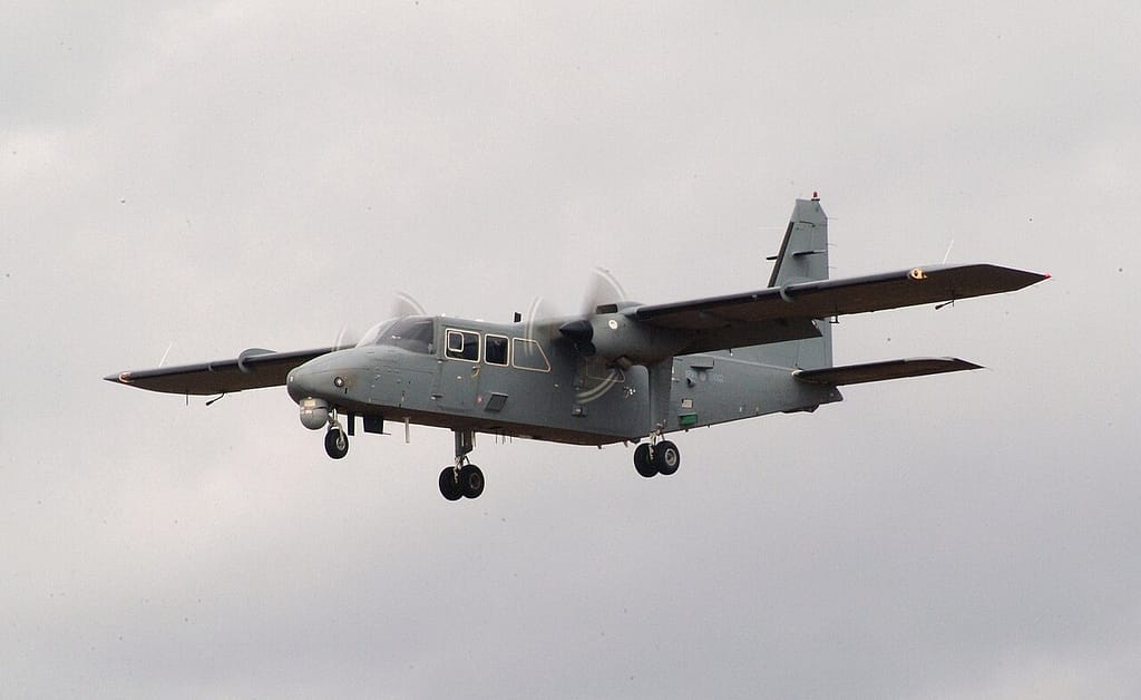 British Army Britten-Norman Defender AL2 landing