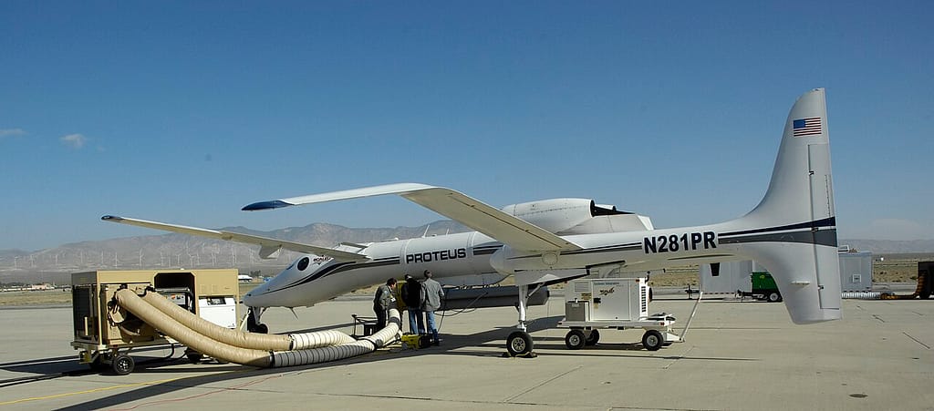Proteus carrying a research radar pod on its ventral pylon