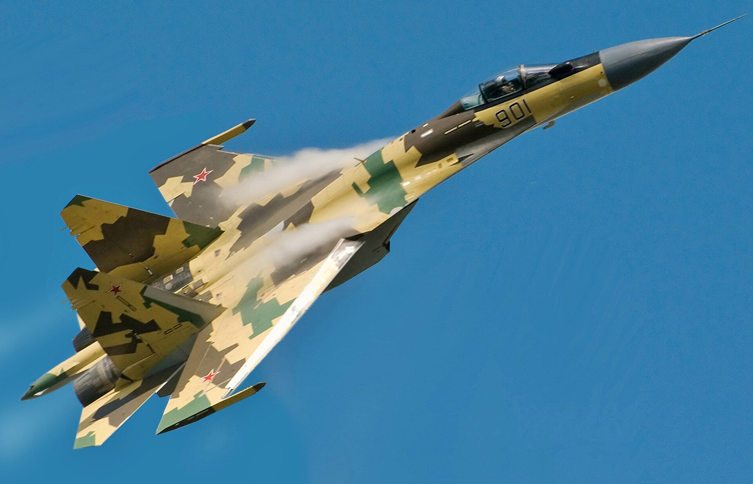 Sukhoi Su-35 Flanker-E super-manoeuvrable fighter climbing in flight