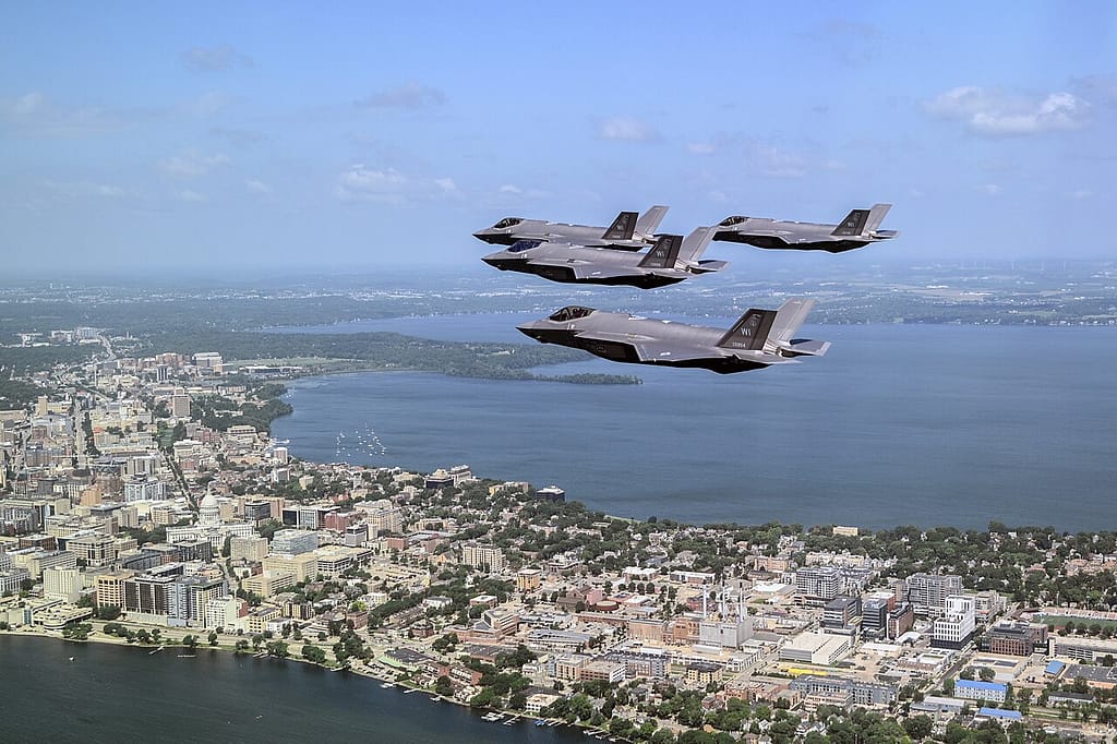 F-35 Lightning II fighters in formation