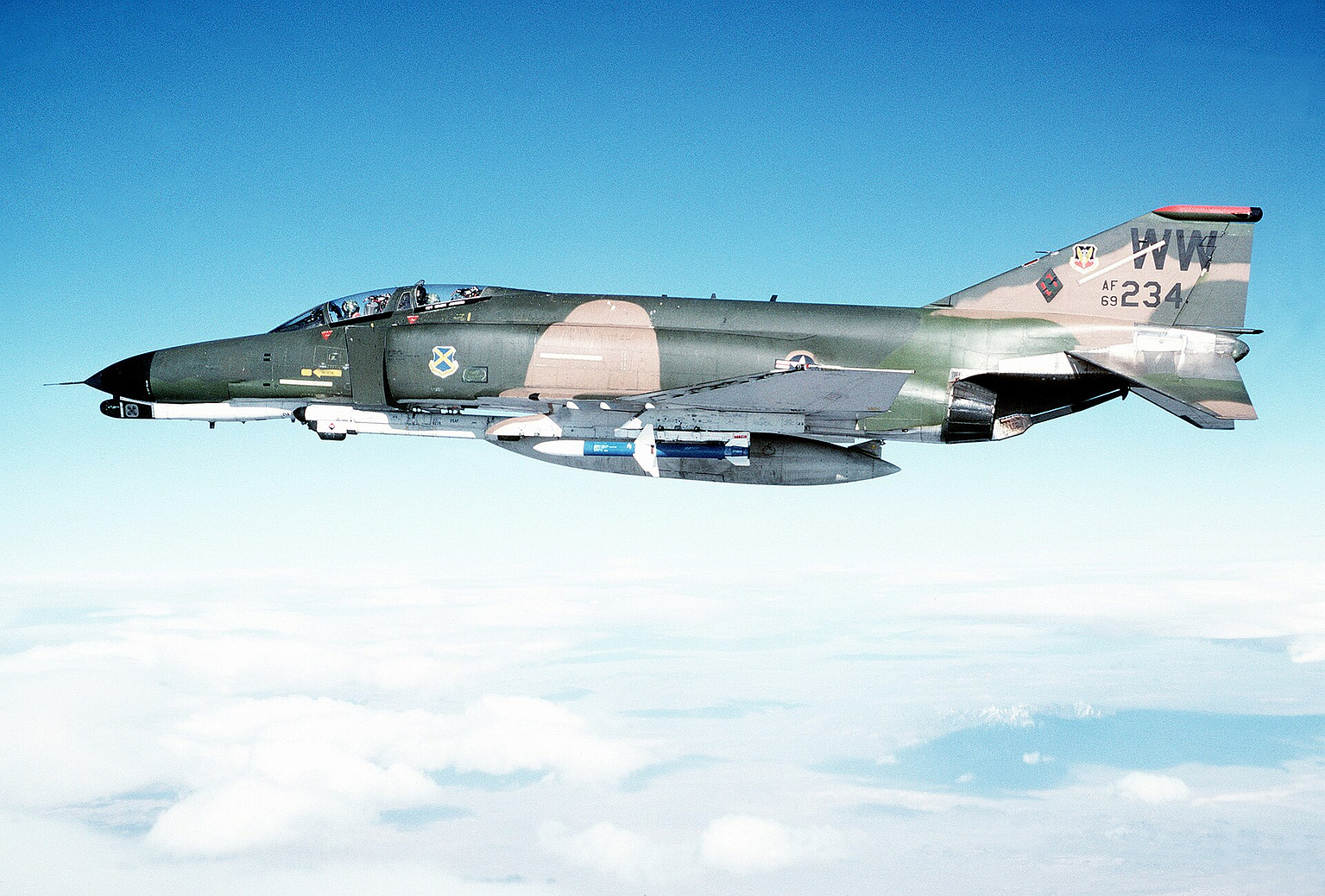 McDonnell Douglas F-4 Phantom II in flight with weapons