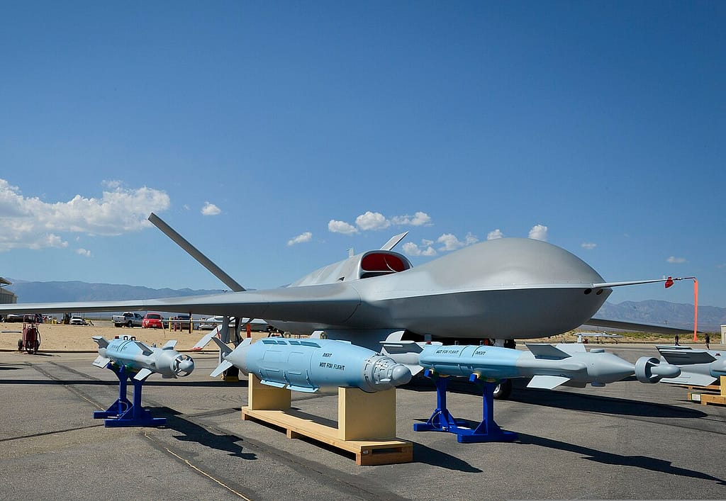 General Atomics Predator C Avenger drone on a tarmac at Palmdale