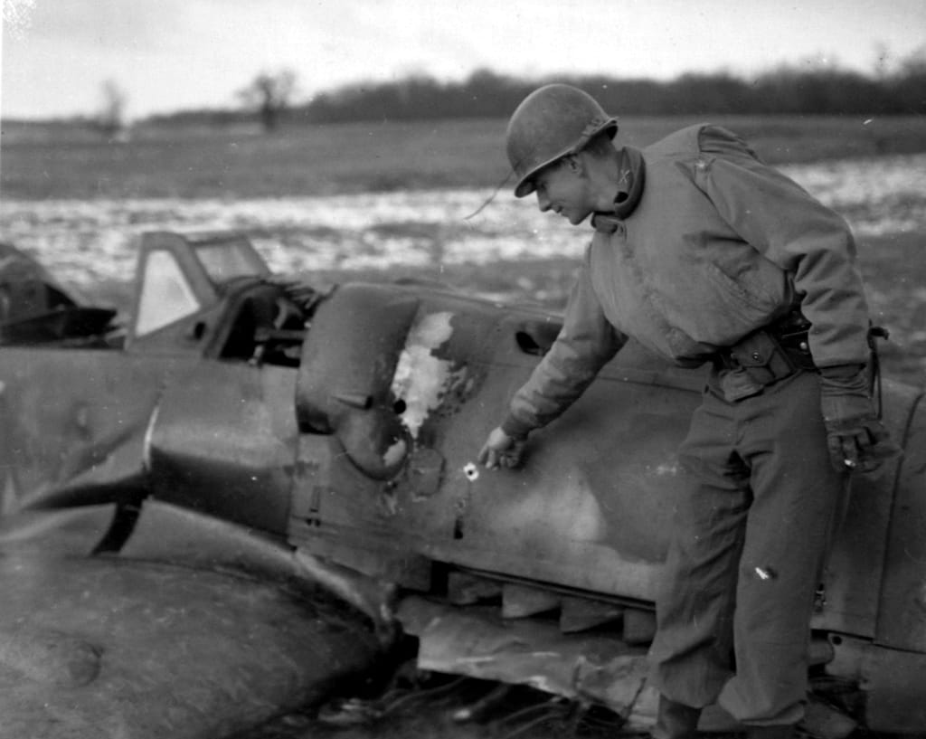 Wrecked German Bf 109G, France, January 1945