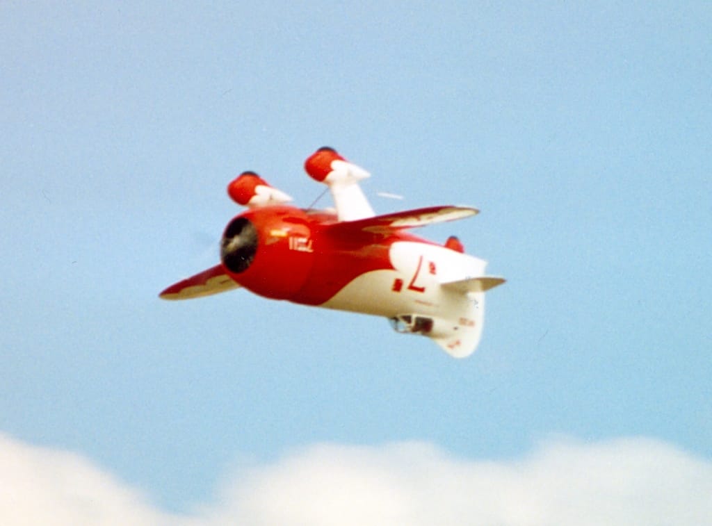 Delmar Benjamin flying his Gee Bee R-2 replica at Oshkosh