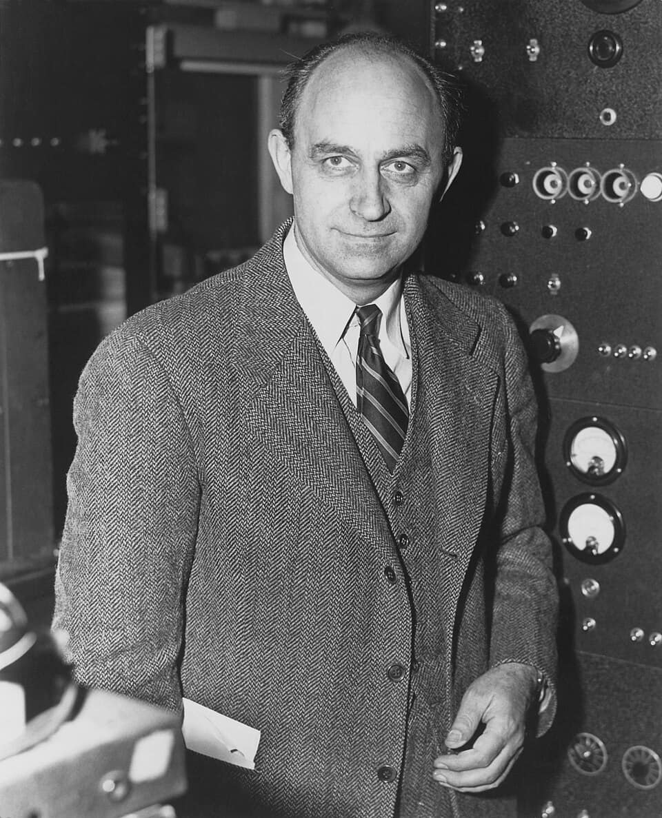 Enrico Fermi at a blackboard