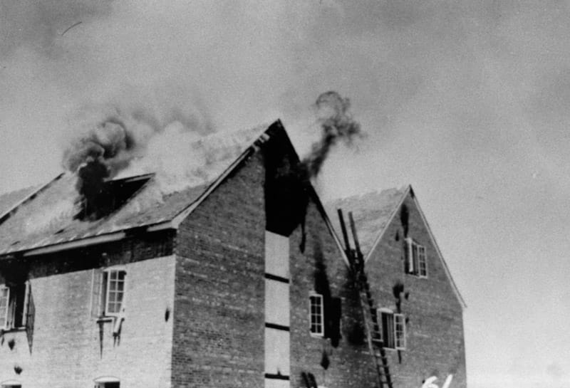 Incendiary test on replica Japanese housing at Dugway Proving Ground