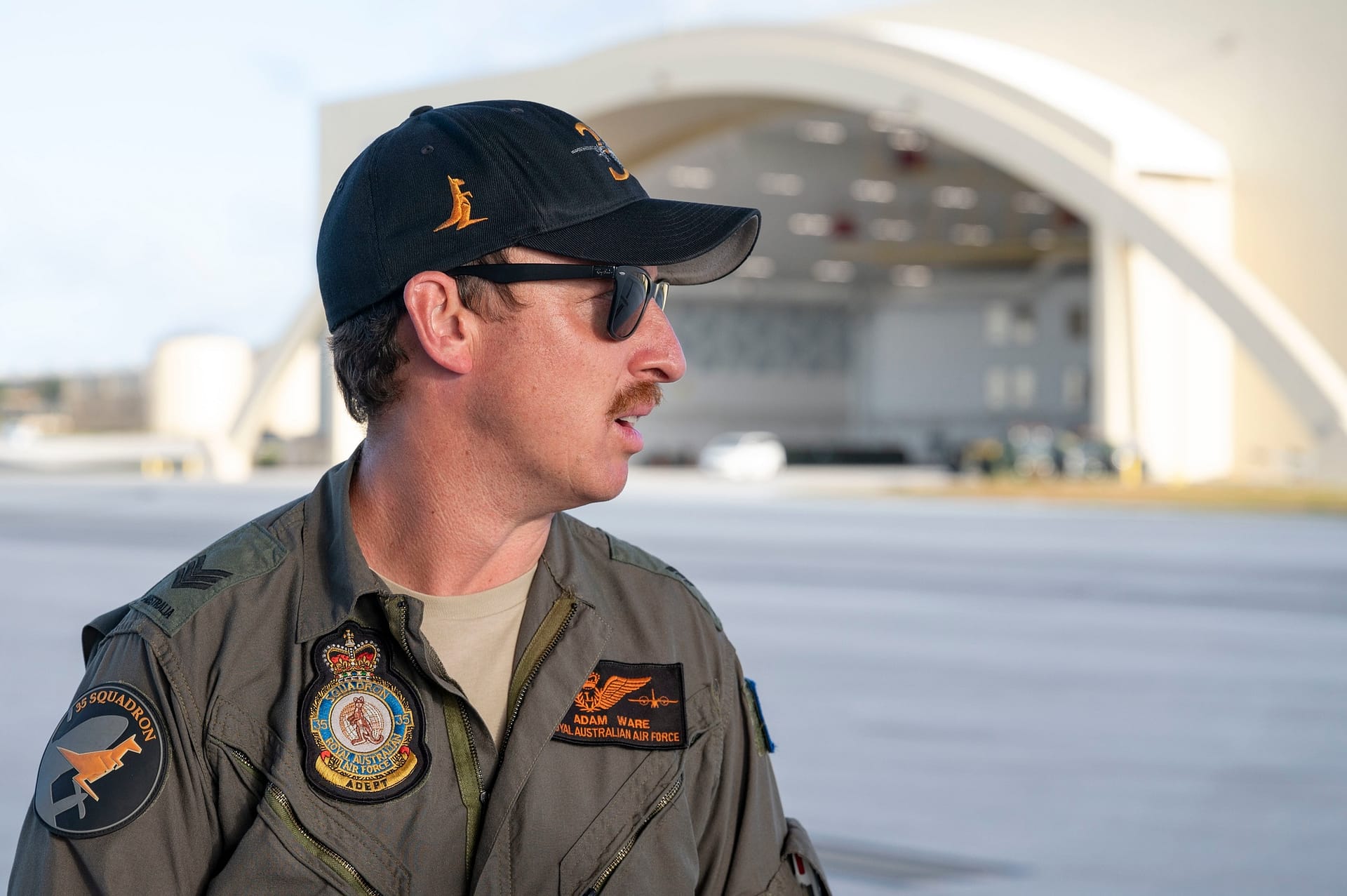 RAAF aviator unloads a No. 35 Squadron C-27J Spartan at Andersen Air Force Base, Guam