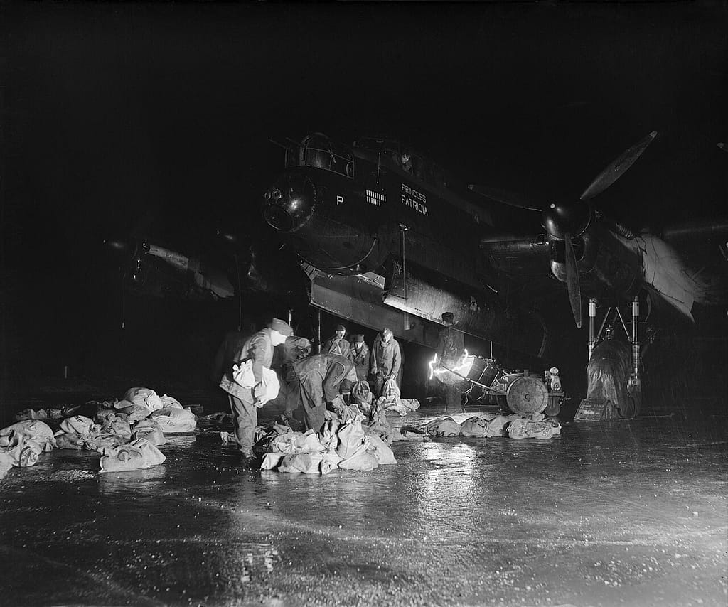 Loading food into a Lancaster for Operation Manna