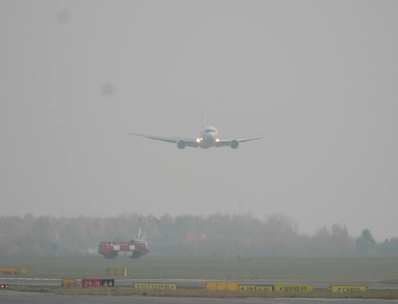LOT Polish Airlines Flight 16 Boeing 767 after its belly landing at Warsaw