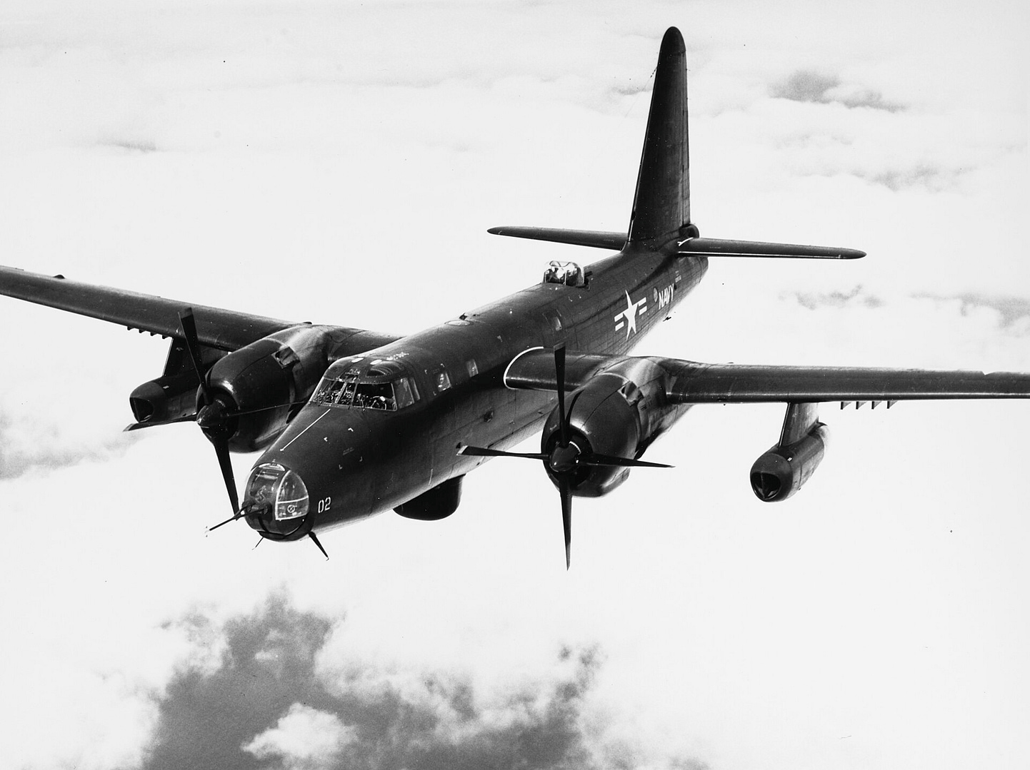 Lockheed P2V-6 Neptune flying on jets only. Photo: US Navy, public domain.
