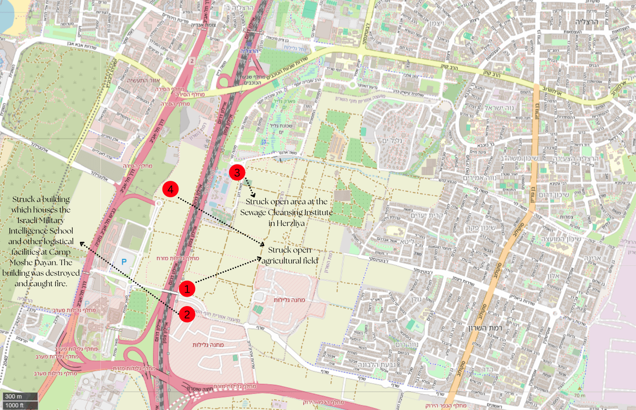 Satellite imagery of Iranian missile strike impact site