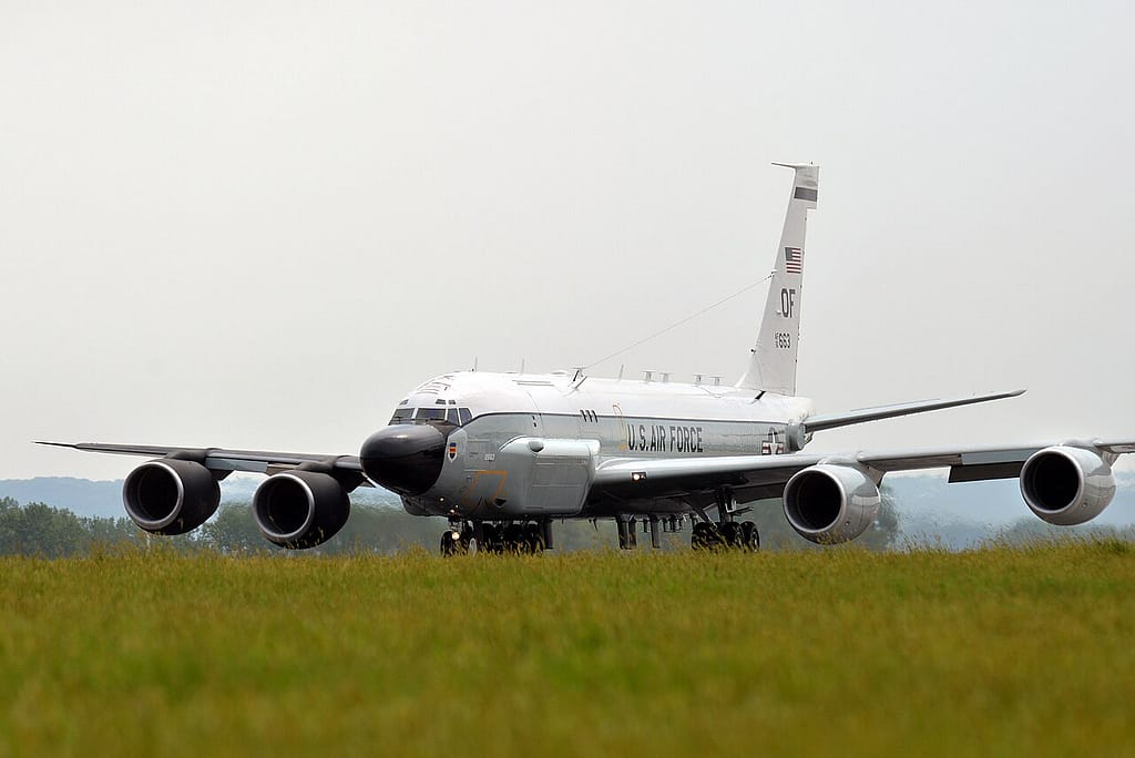 An RC-135S Cobra Ball taxiing at Offutt Air Force Base