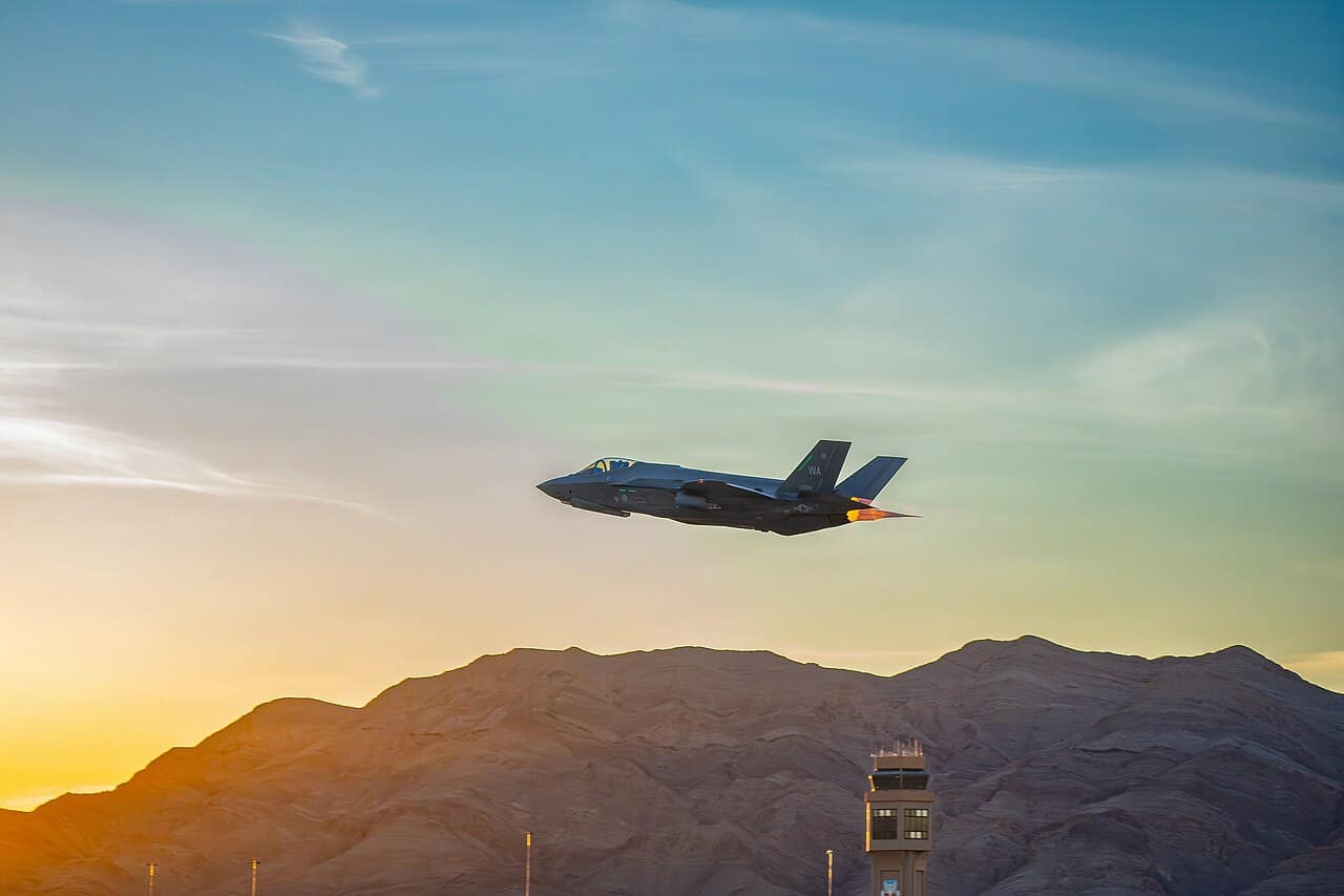 US Air Force F-35A Lightning II takes off at Nellis AFB