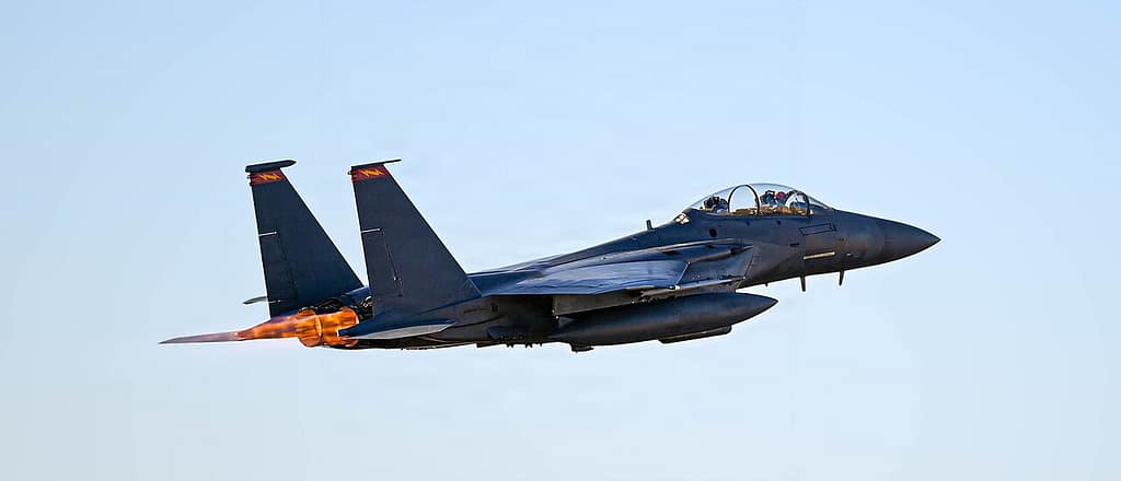 An F-15E Strike Eagle takes off