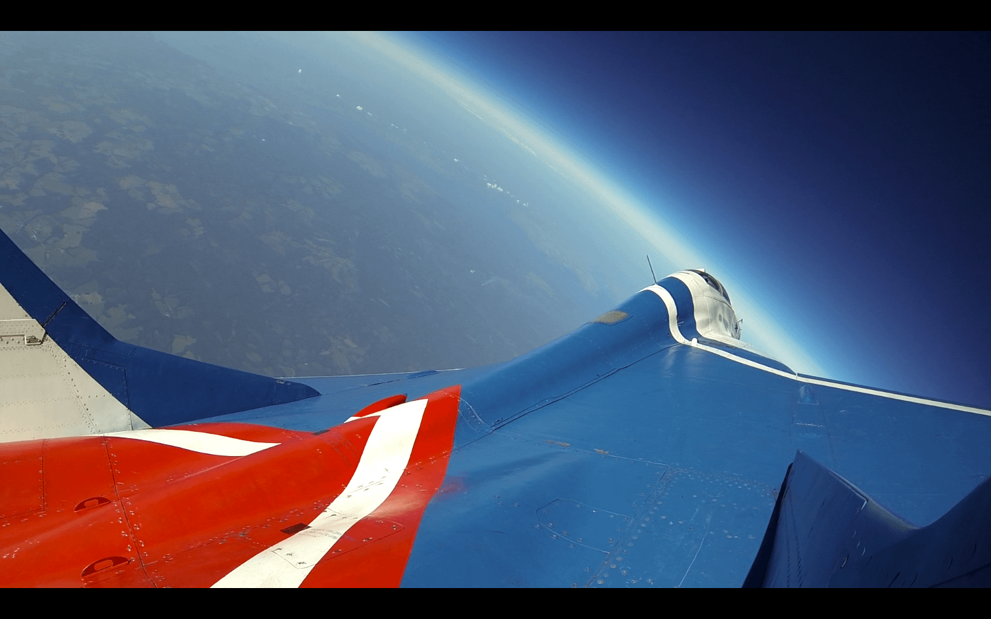 MiG-29 at the Edge of Space. Photo taken from the MiG-29 fin at more than 18km altitude.