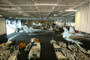 One of the three hangars of the USS Nimitz