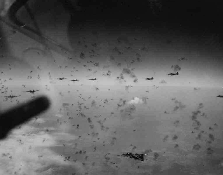 B-17 Flying Fortress bombers in formation over Germany